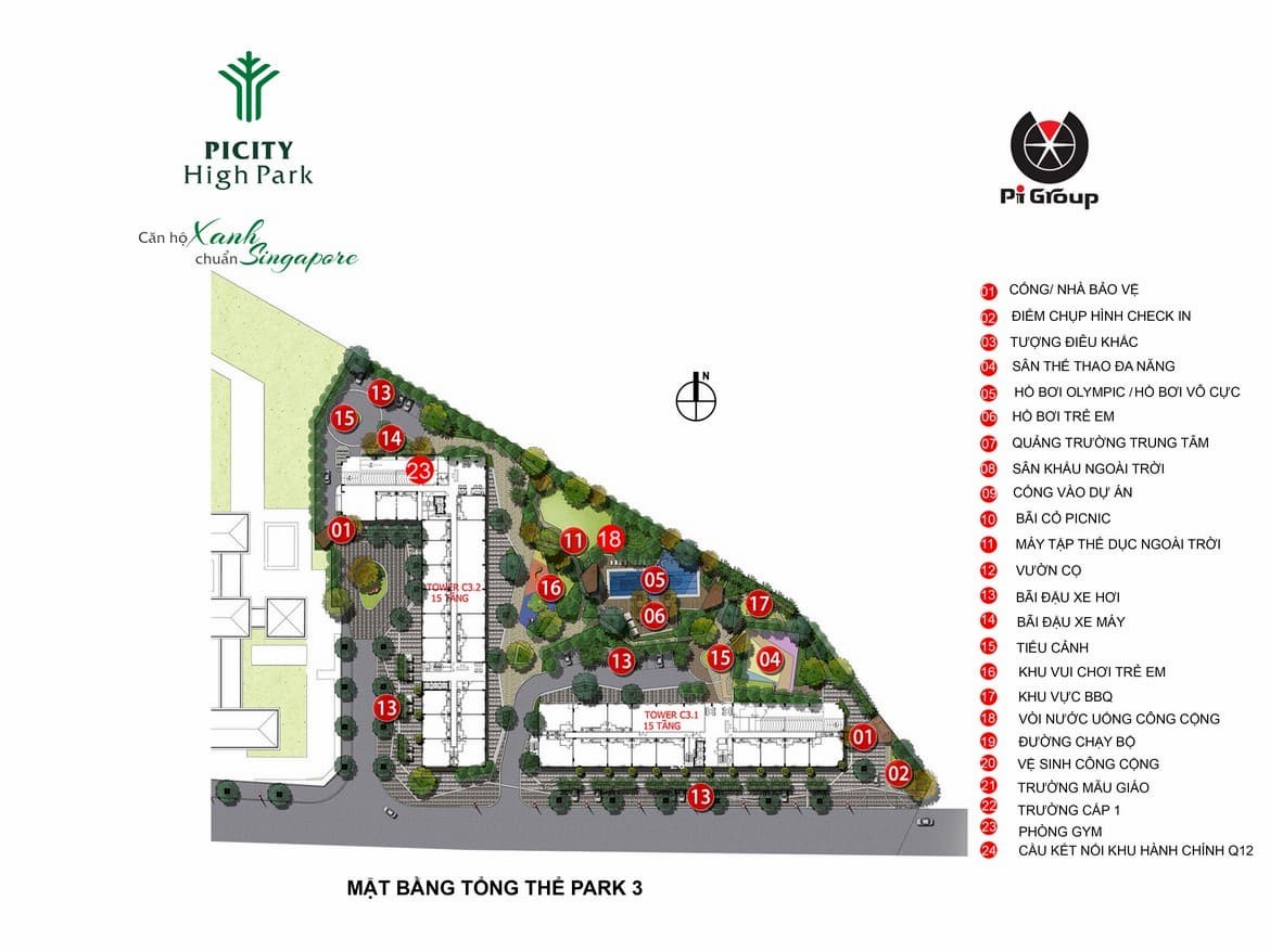 Mặt bằng tổng thể toàn khu dự án căn hộ chung cư PiCity High Park Quận 12 Đường Thạnh Xuân 13 chủ đầu tư Pi Group